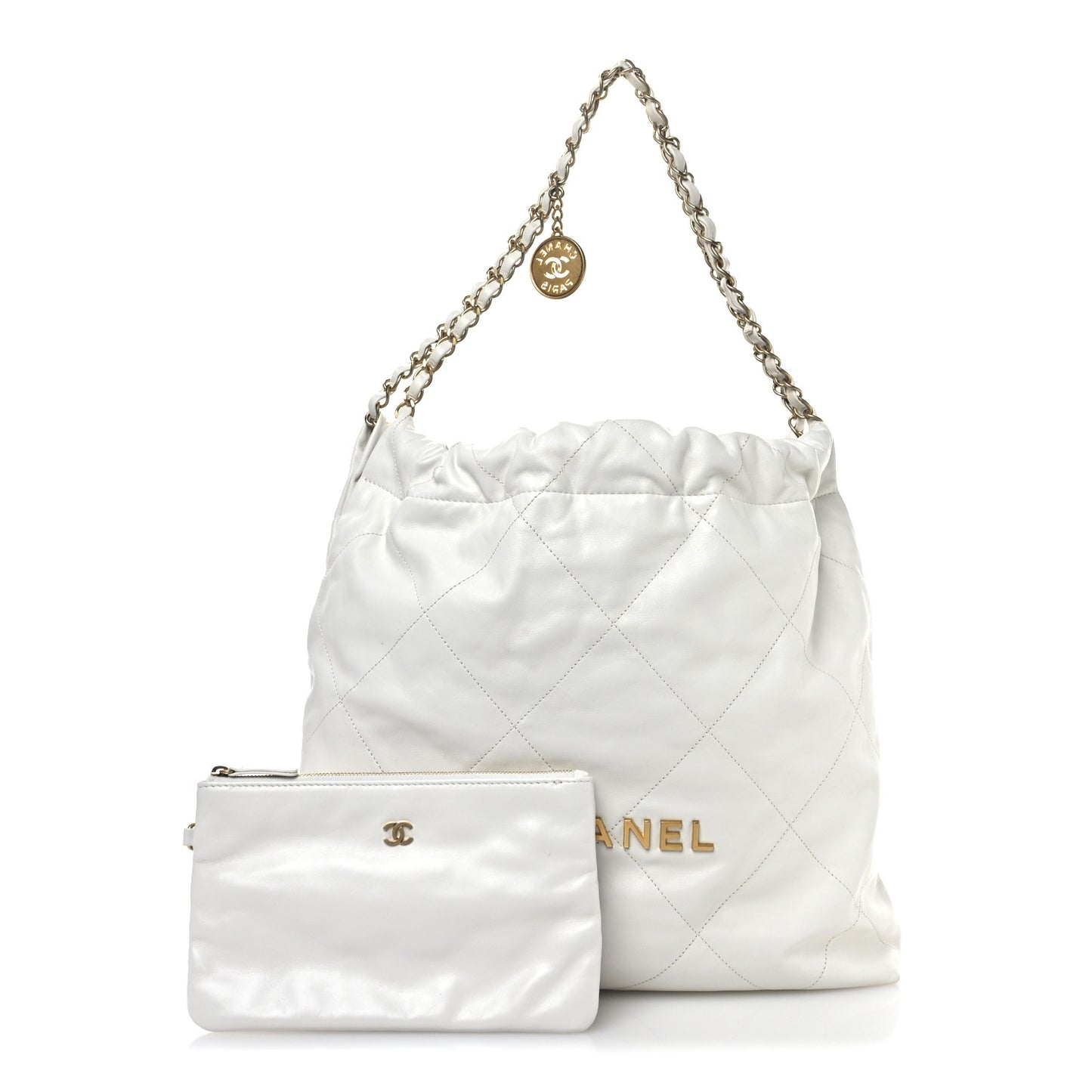 Shiny Calfskin Quilted Chanel 22 White