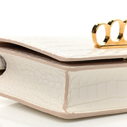 Alexander McQueen Crocodile Embossed Calfskin Four Ring Knuckle Crossbody Bag Soft Ivory 9 of 12