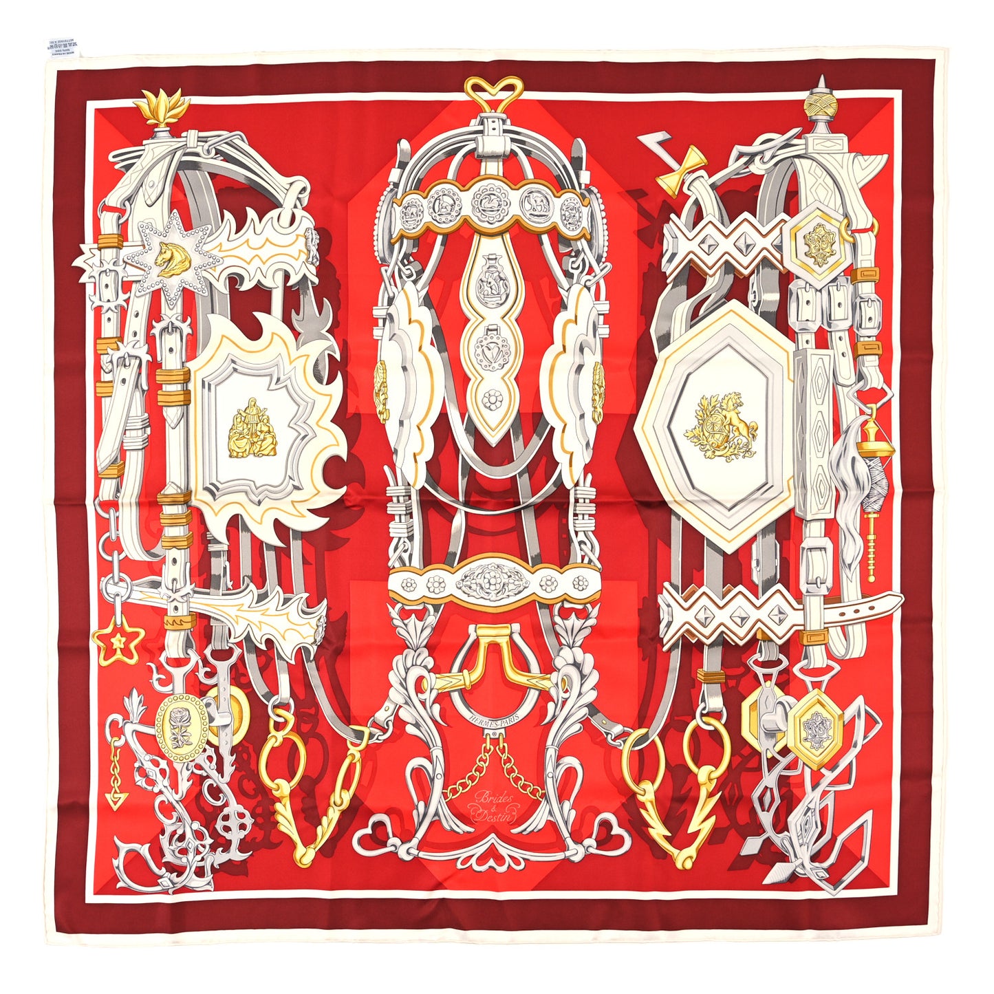 Silk Brides Et Destin Scarf 90 Rouge Gris Argent White