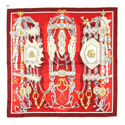 Hermes Silk Brides Et Destin Scarf 90 Rouge Gris Argent White 1 of 4