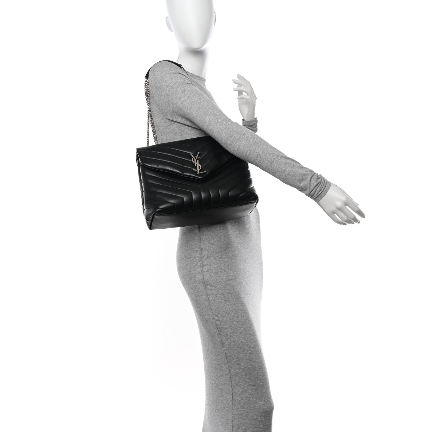 Saint Laurent Calfskin Y Quilted Monogram Medium Loulou Chain Satchel Black 2 of 11