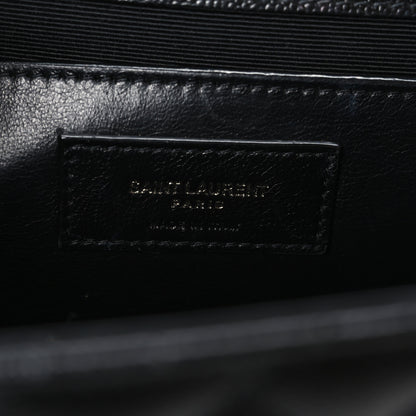 Saint Laurent Grain De Poudre Textured Mixed Matelasse Triquilt Medium Monogram Monochrome Satchel Black 7 of 12