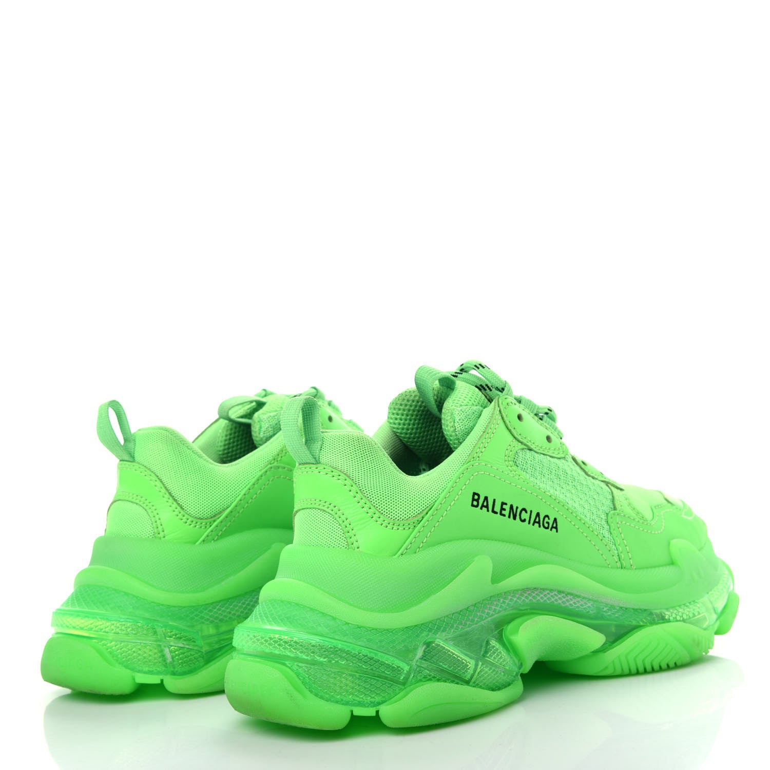 Balenciaga Fabric Mesh Clear Sole Womens Triple S Sneakers 37 Fluo Green 4 of 10