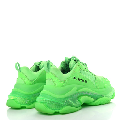 Balenciaga Fabric Mesh Clear Sole Womens Triple S Sneakers 37 Fluo Green 4 of 10
