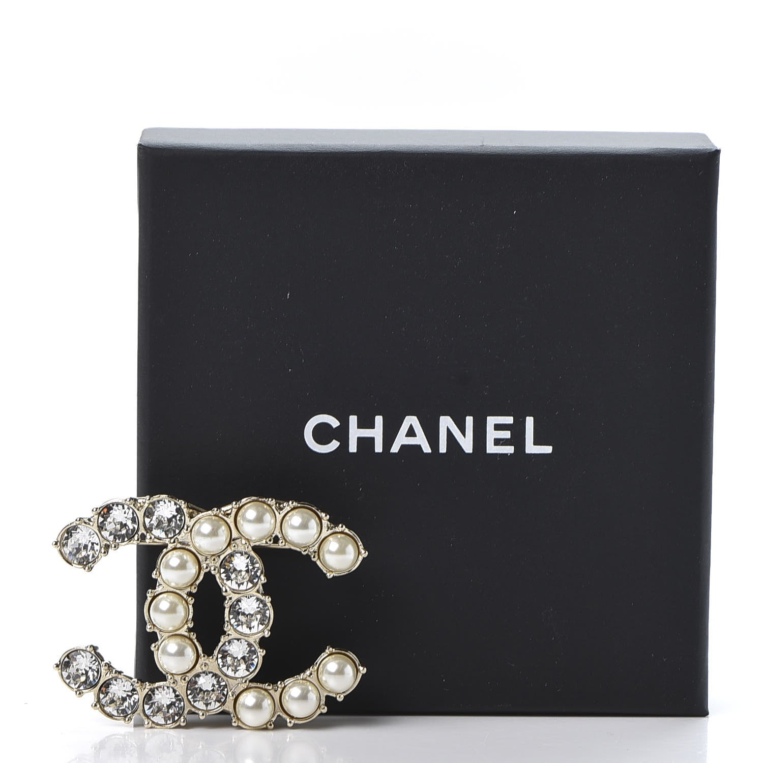 Chanel Crystal Pearl CC Dazzling Domino Brooch Gold 4 of 4