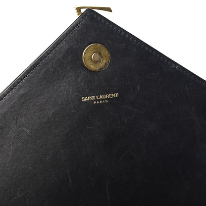 Saint Laurent Smooth Calfskin Matelasse Chevron Large Monogram Satchel Black 6 of 10