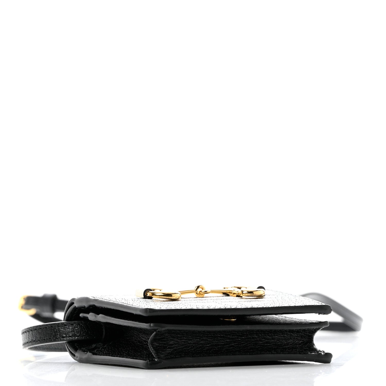 Gucci X ADIDAS Textured Dollar Calfskin Trefoil Horsebit 1955 Card Case Wallet With Strap Black Off White 4 of 9