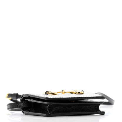 Gucci X ADIDAS Textured Dollar Calfskin Trefoil Horsebit 1955 Card Case Wallet With Strap Black Off White 4 of 9