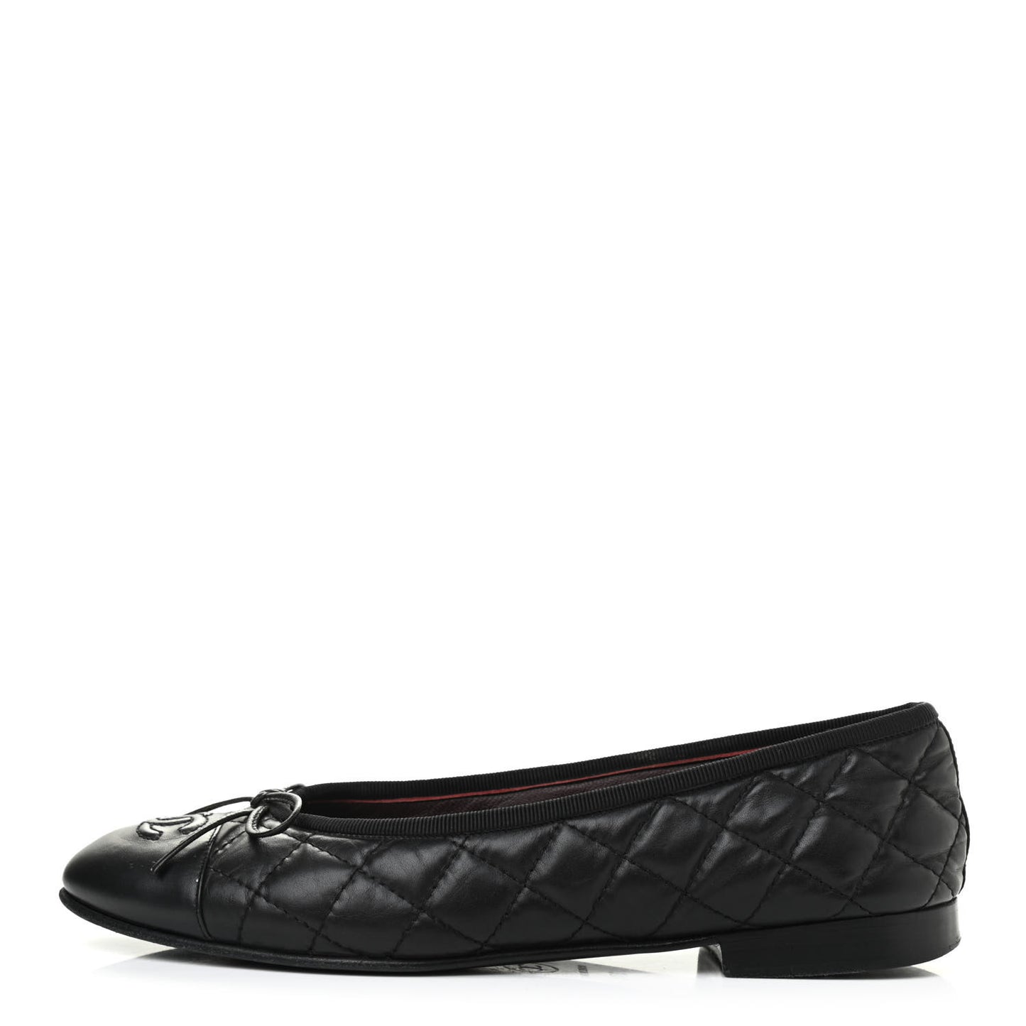Aged Calfskin Quilted CC Cap Toe Ballerina Flats 37.5 Black