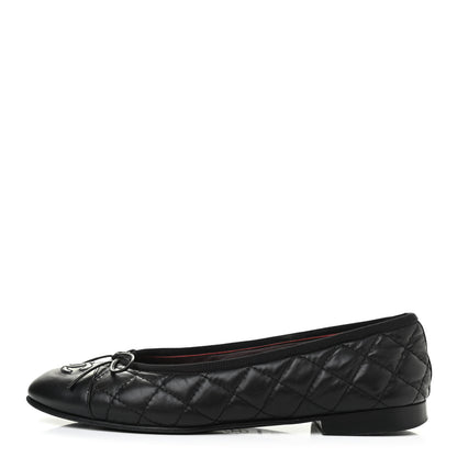 Chanel Aged Calfskin Quilted CC Cap Toe Ballerina Flats 37.5 Black 1 of 10