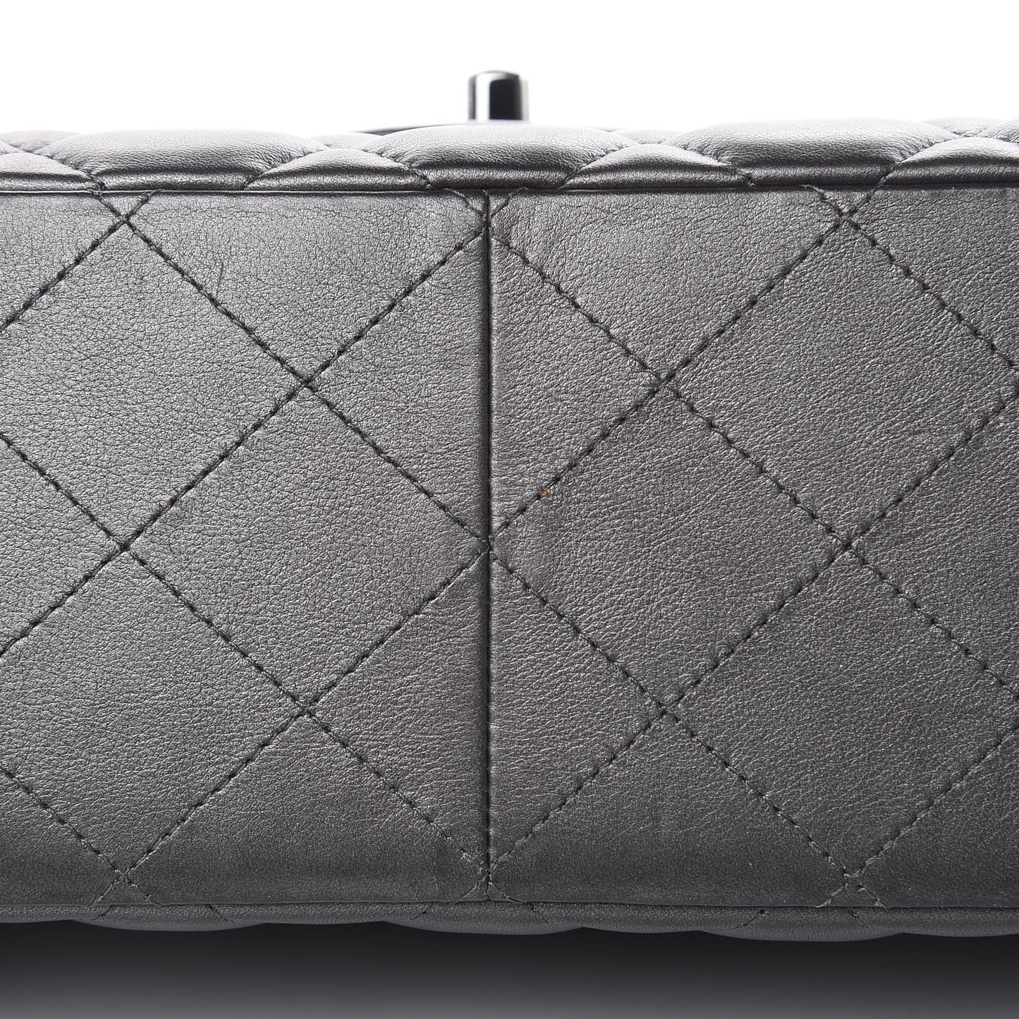 Metallic Lambskin Quilted Jumbo Double Flap Pewter