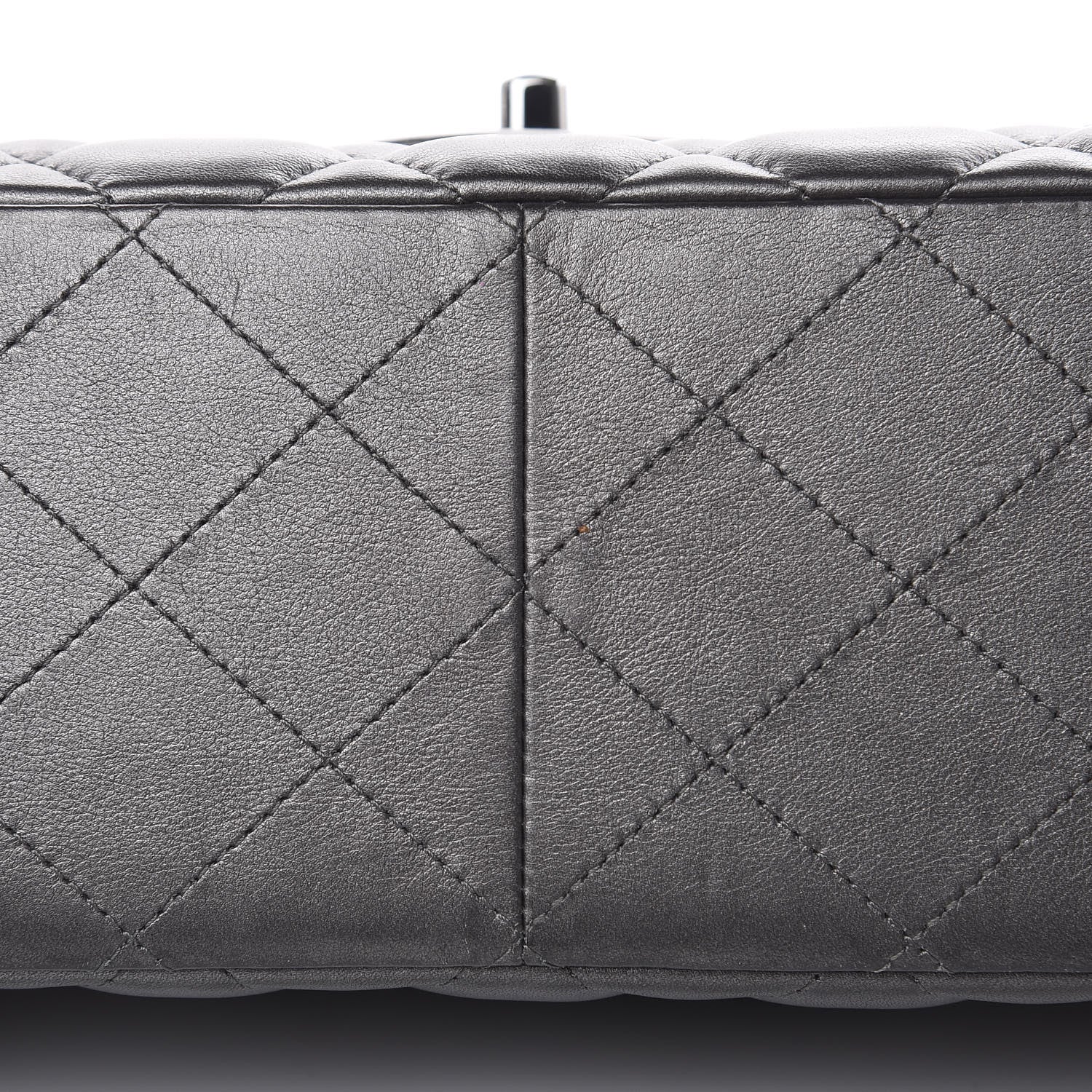 Chanel Metallic Lambskin Quilted Jumbo Double Flap Pewter 10 of 15