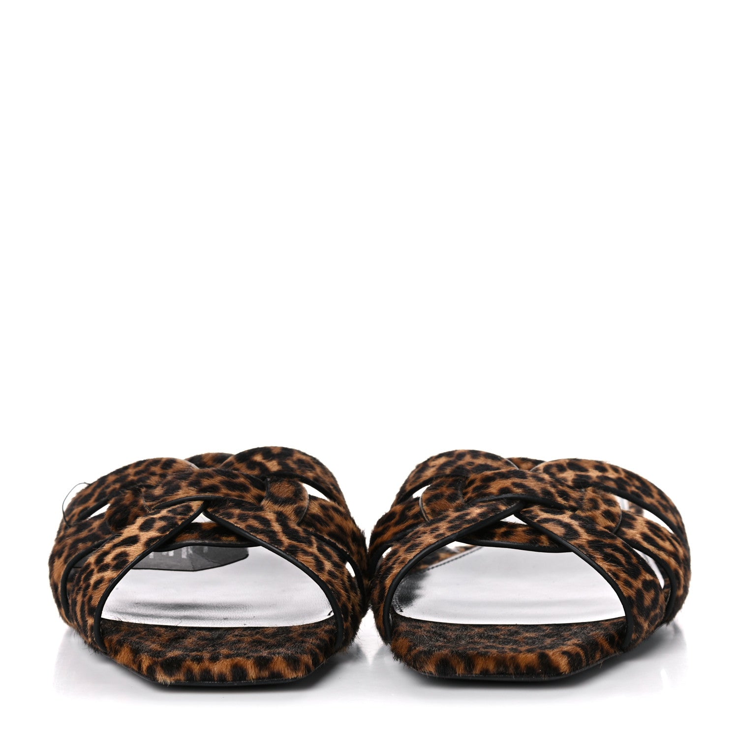Saint Laurent Calfskin Leopard Print Tribute 05 Slide Sandals 37 Manto Natural 2 of 9