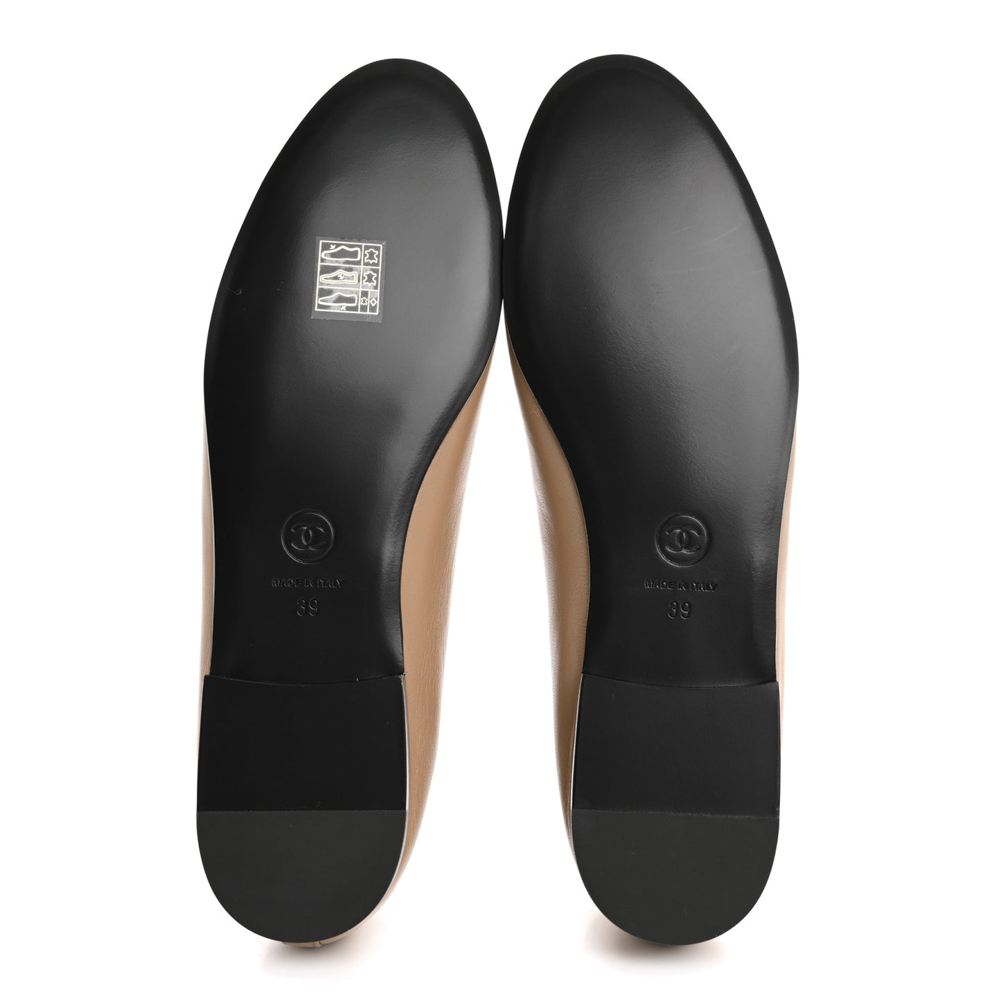 Lambskin Cap Toe CC Ballerina Flats 39 Beige Black