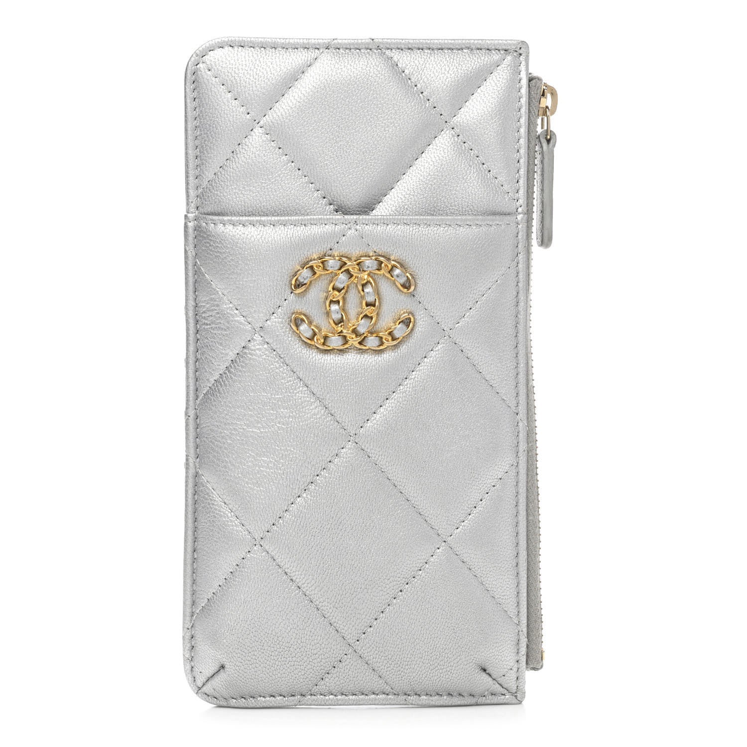 Chanel Lambskin Quilted Chanel 19 Phone and Card Holder Silver 1 of 10
