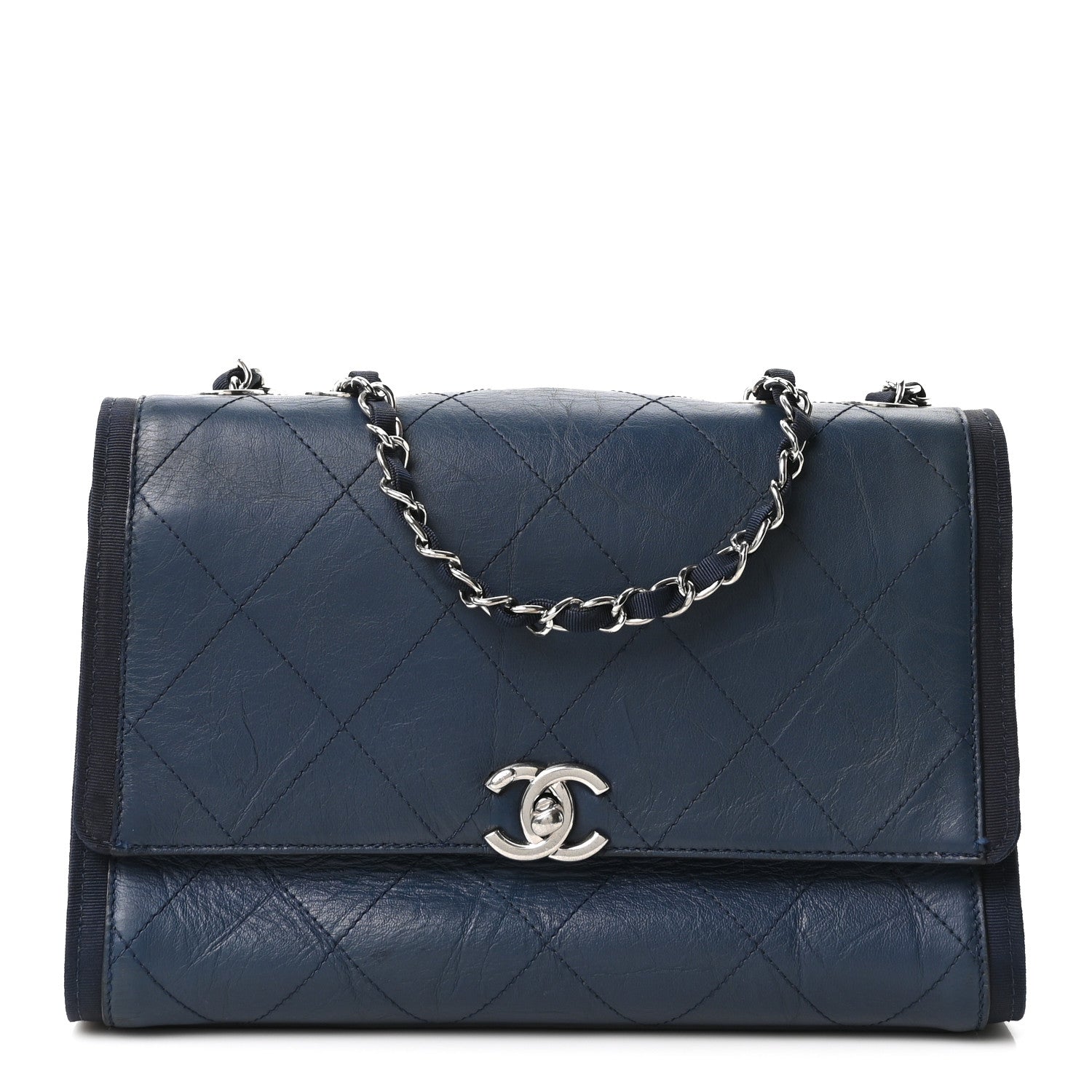 Chanel Calfskin Stitched Medium Single Flap Navy 1 of 10