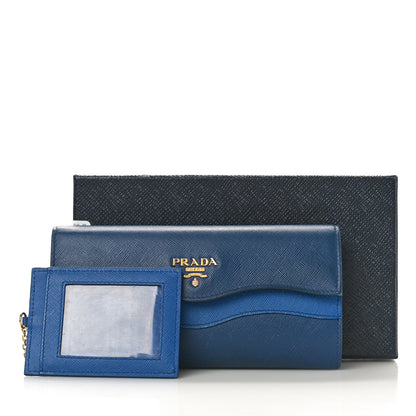 Prada Saffiano Wave Continental Flap Wallet Bluette Azzurro 9 of 10