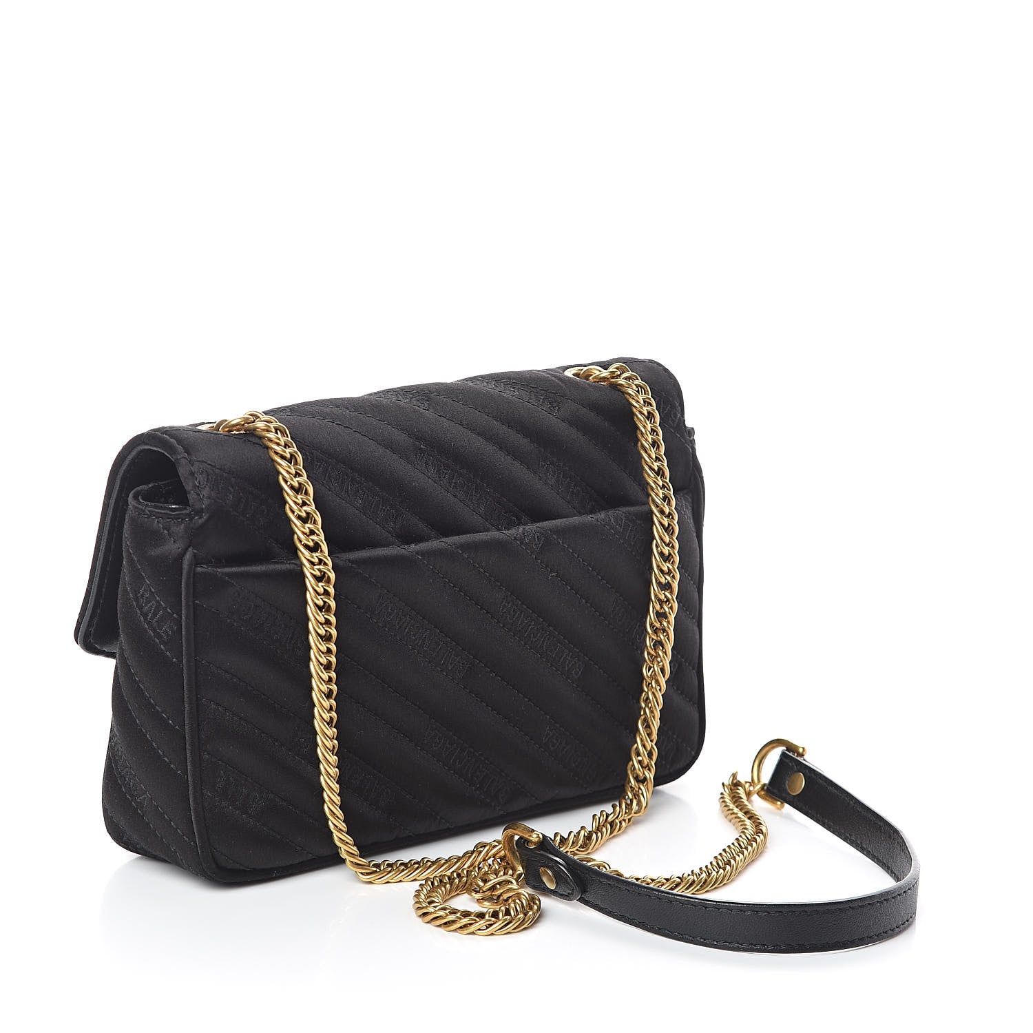 Balenciaga Satin Jacquard Logo Matelasse BB Chain Wallet Black 3 of 9