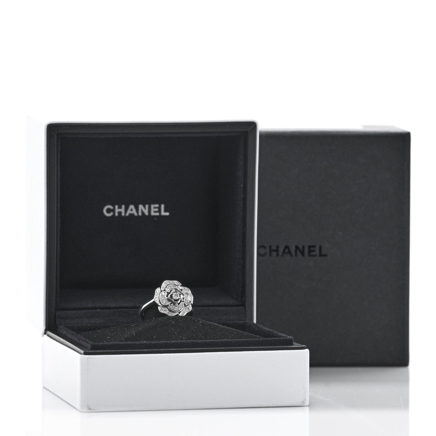 18K White Gold Diamond Small Bouton de Camelia Ring 52 6