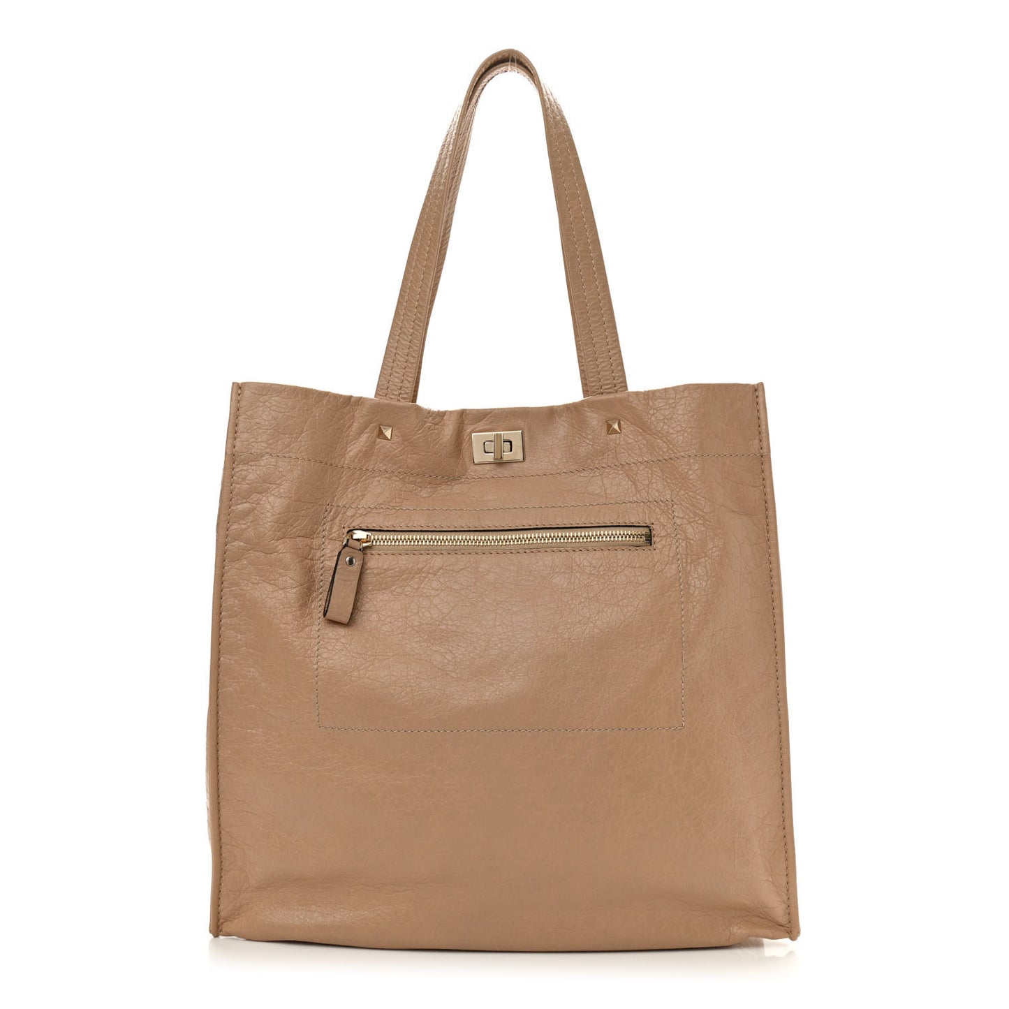 Craquele Nappa Rockstud Tote Bag Camel Rose