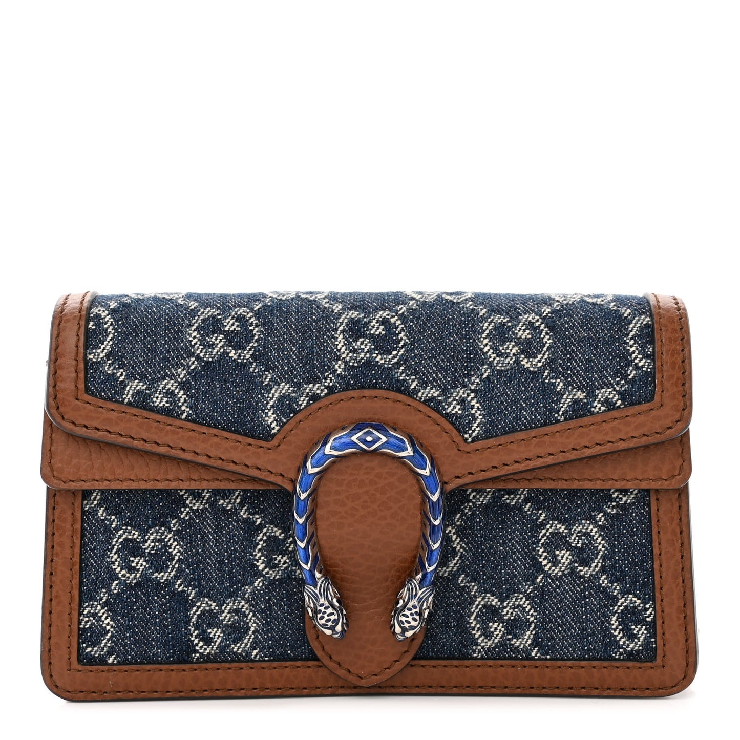 New Denim GG Monogram Dollar Calfskin Enamel Super Mini Dionysus Shoulder Bag Blue Tea Cuir Epilog Electric Blue