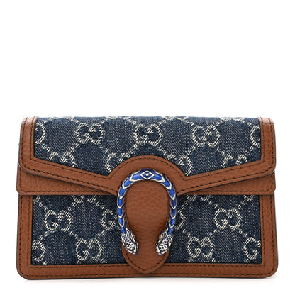Gucci New Denim GG Monogram Dollar Calfskin Enamel Super Mini Dionysus Shoulder Bag Blue Tea Cuir Epilog Electric Blue 1 of 10
