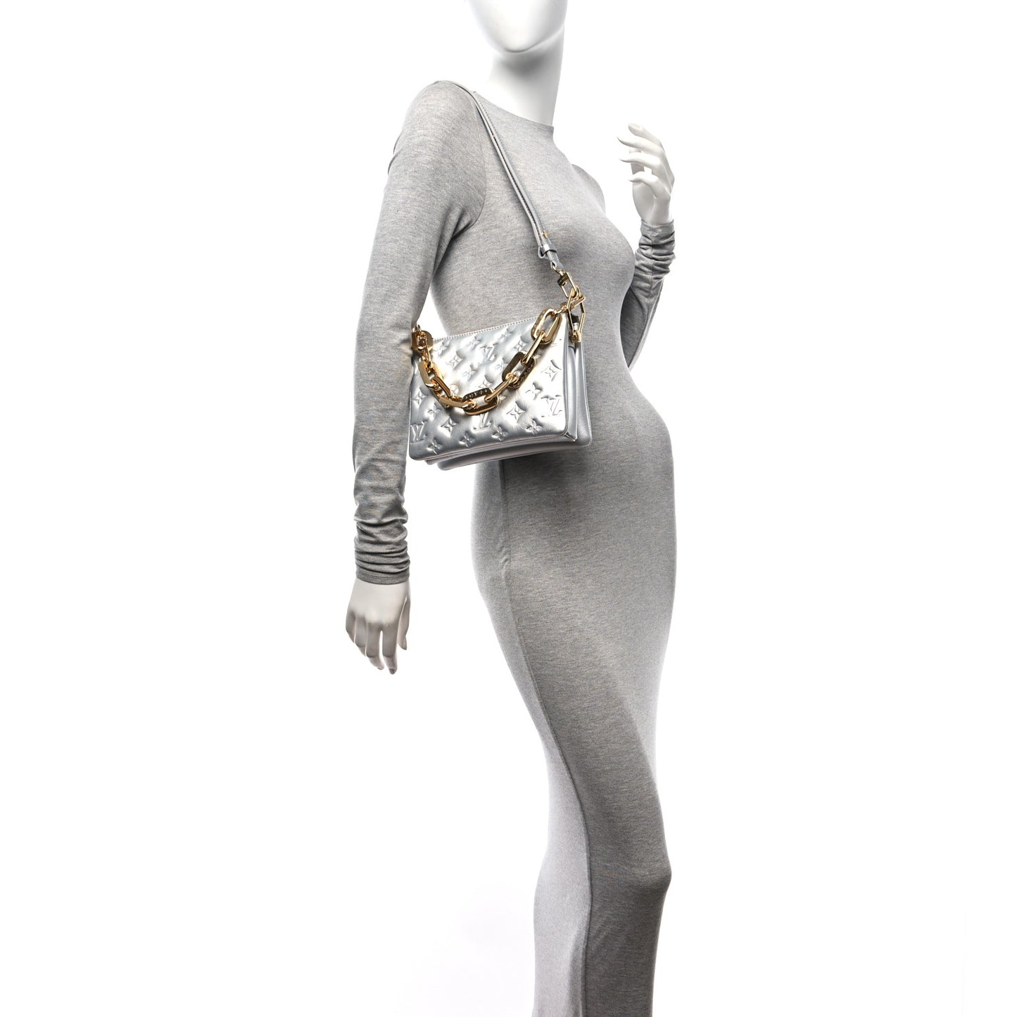 Lambskin Embossed Monogram Coussin BB Silver