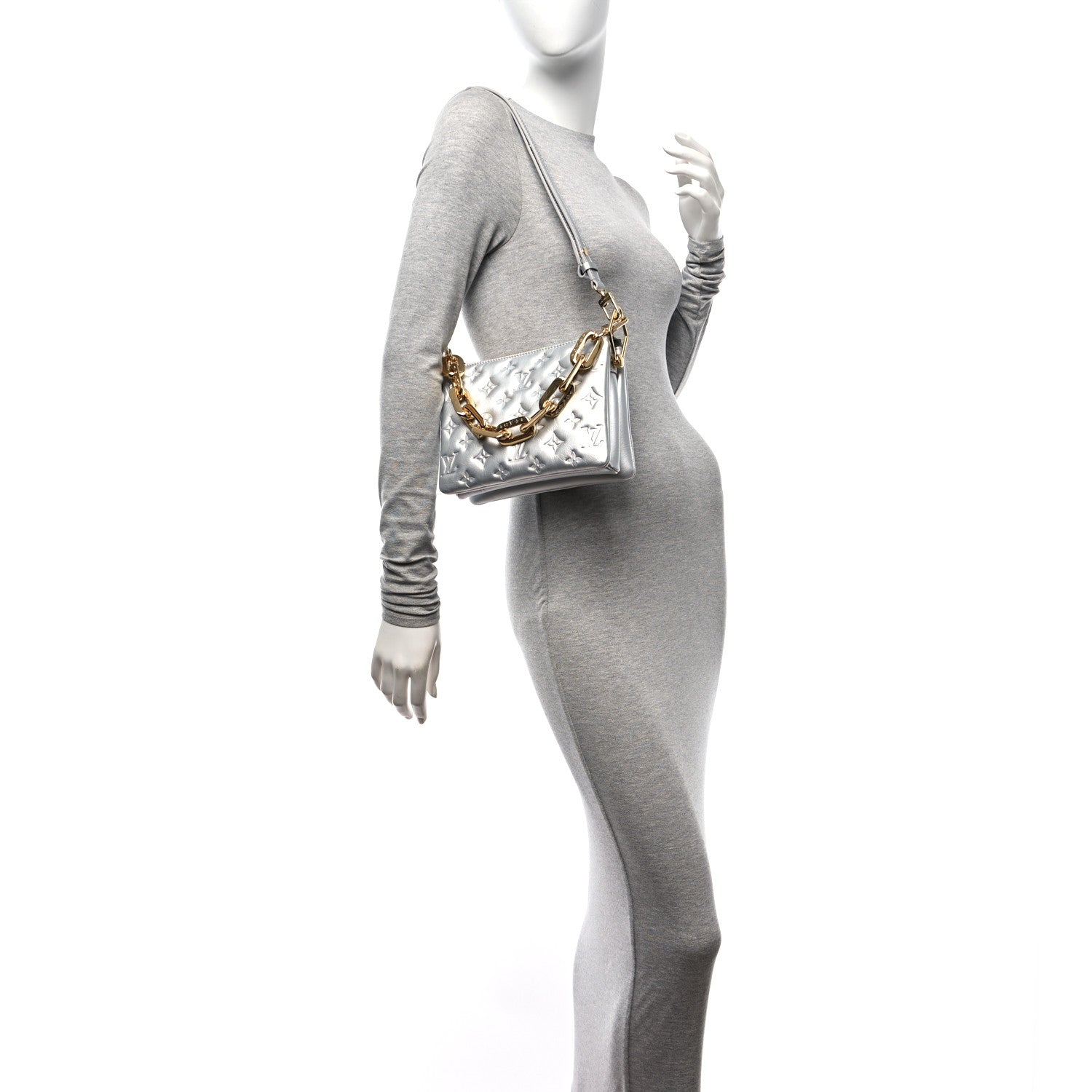 Louis Vuitton Lambskin Embossed Monogram Coussin BB Silver 2 of 10
