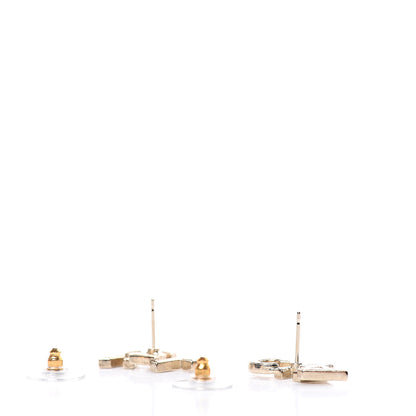 Chanel Crystal Pearl Signature Stud Earrings Gold 3 of 5