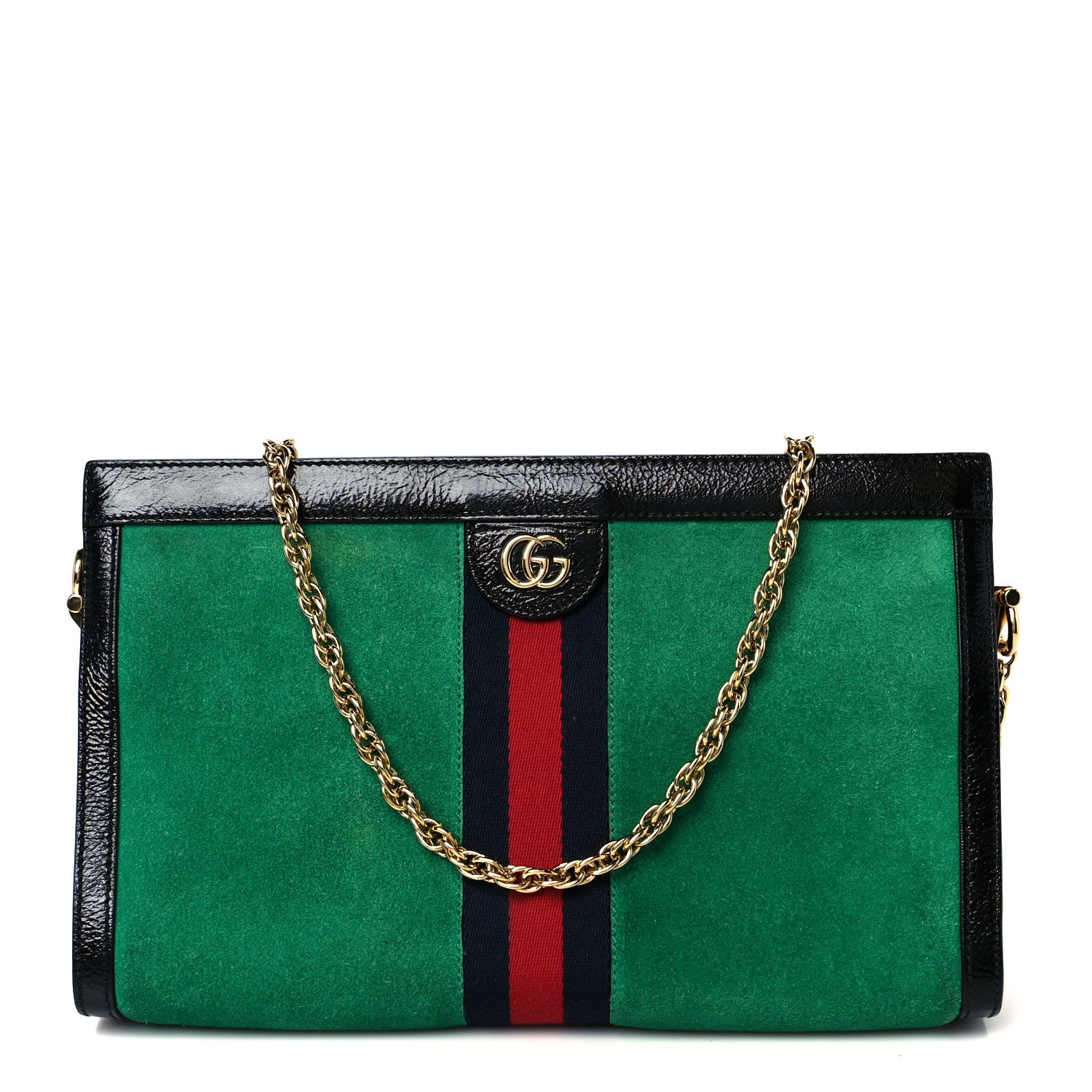Gucci Suede Patent Web Medium Ophidia Chain Shoulder Bag New Shamarock Black 1 of 13