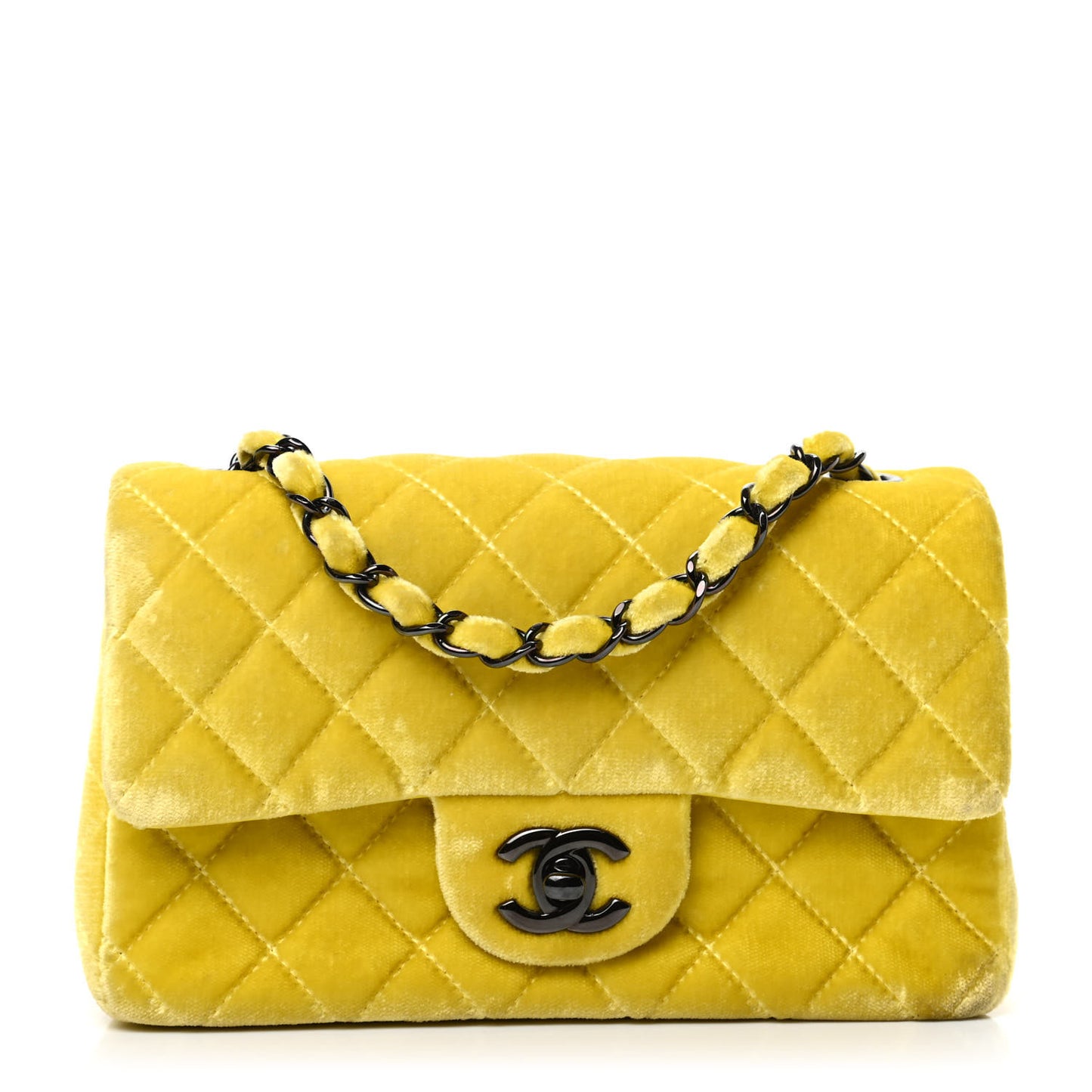Velvet Quilted Mini Rectangular Flap Yellow