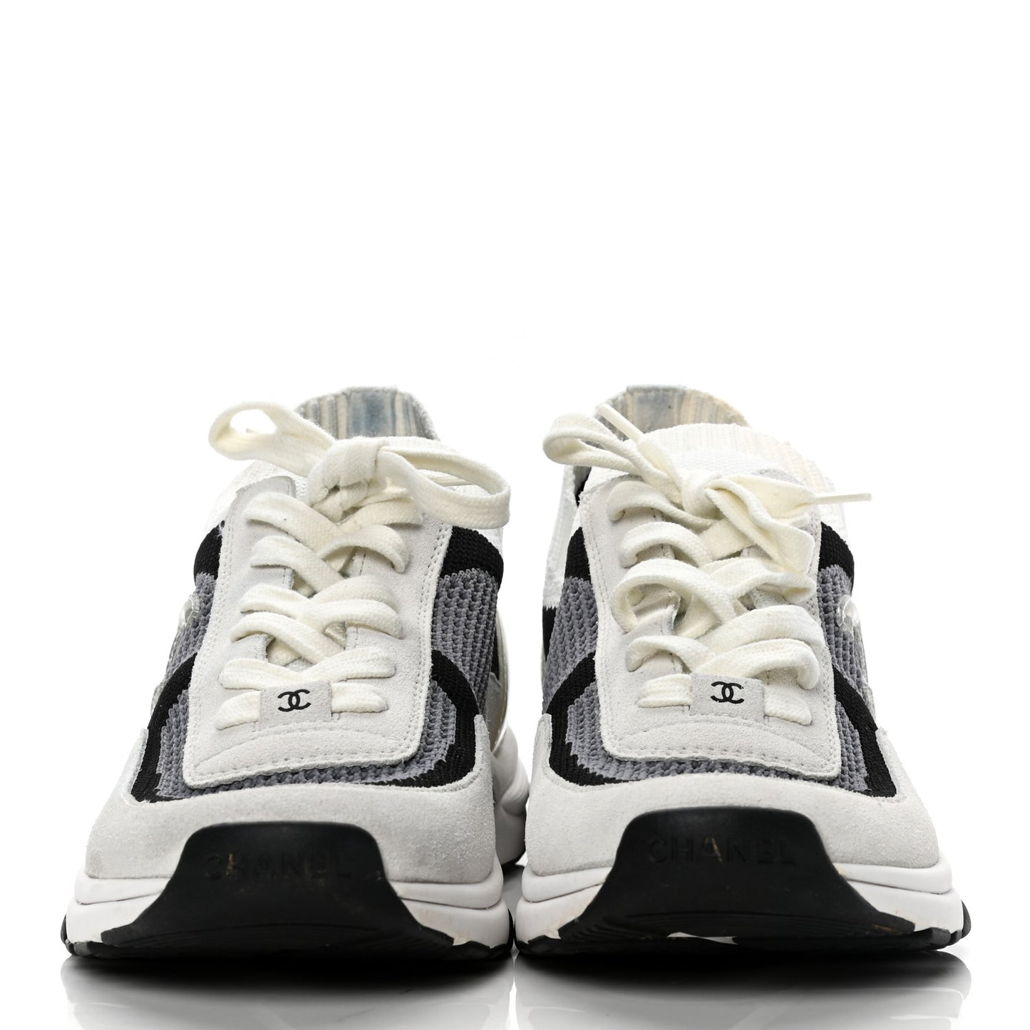 Fabric Suede Calfskin Stretch CC Sneakers 40 Beige Black