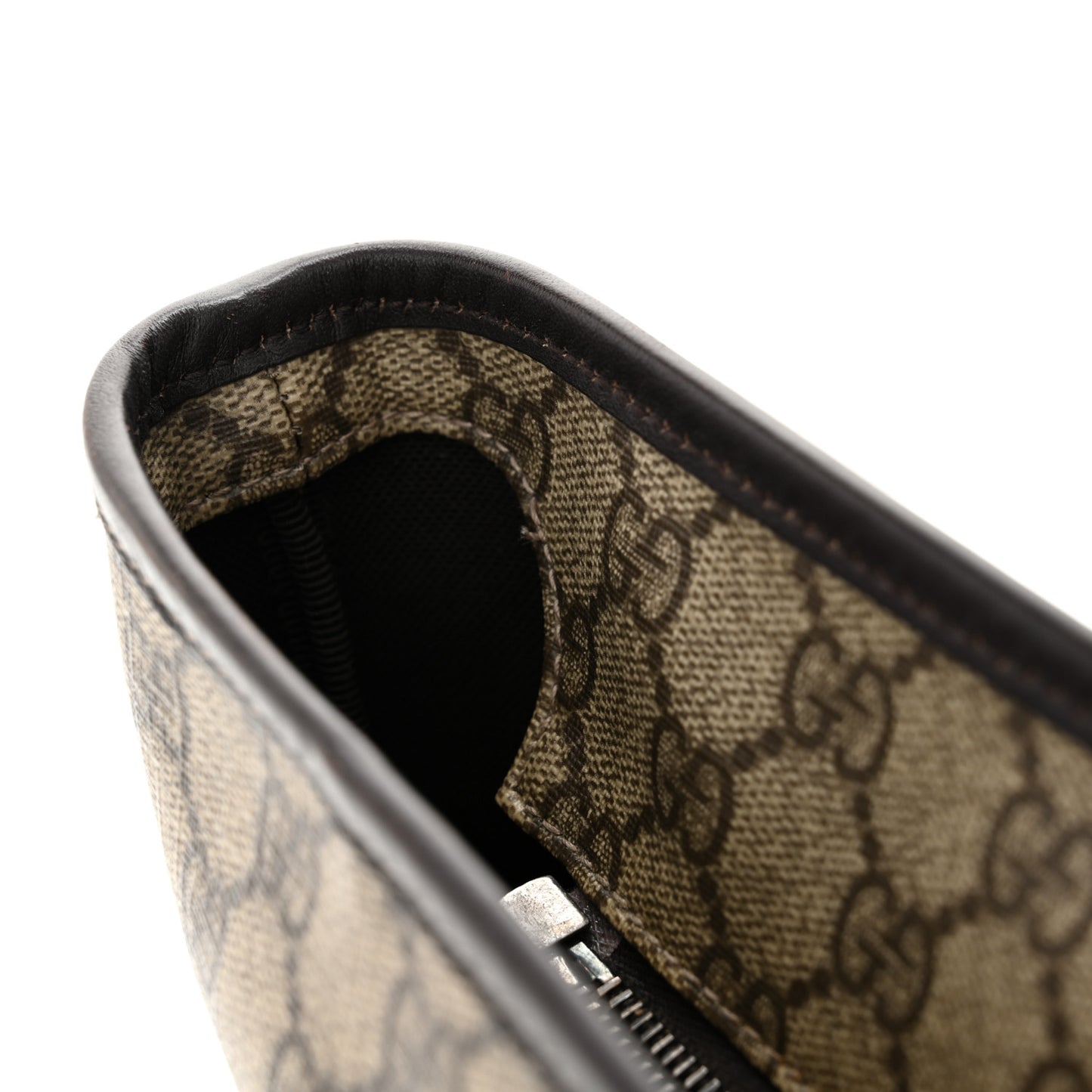 GG Supreme Monogram Medium Zippered Shopping Tote Dark Brown