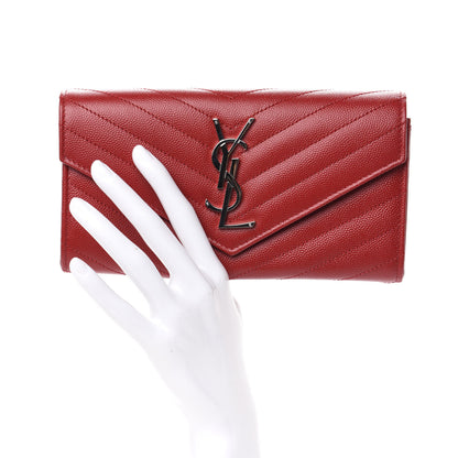 Saint Laurent Grain De Poudre Matelasse Chevron Monogram Flap Wallet Rouge Eros 2 of 6