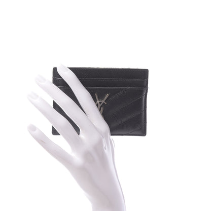 Saint Laurent Grain De Poudre Matelasse Chevron Monogram Credit Card Case Black 2 of 9