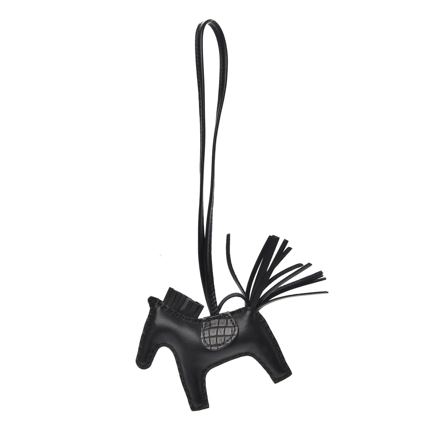 Hermes Milo Lambskin Matte Alligator Touch Grigri Rodeo Horse Bag Charm PM So Black 1 of 3