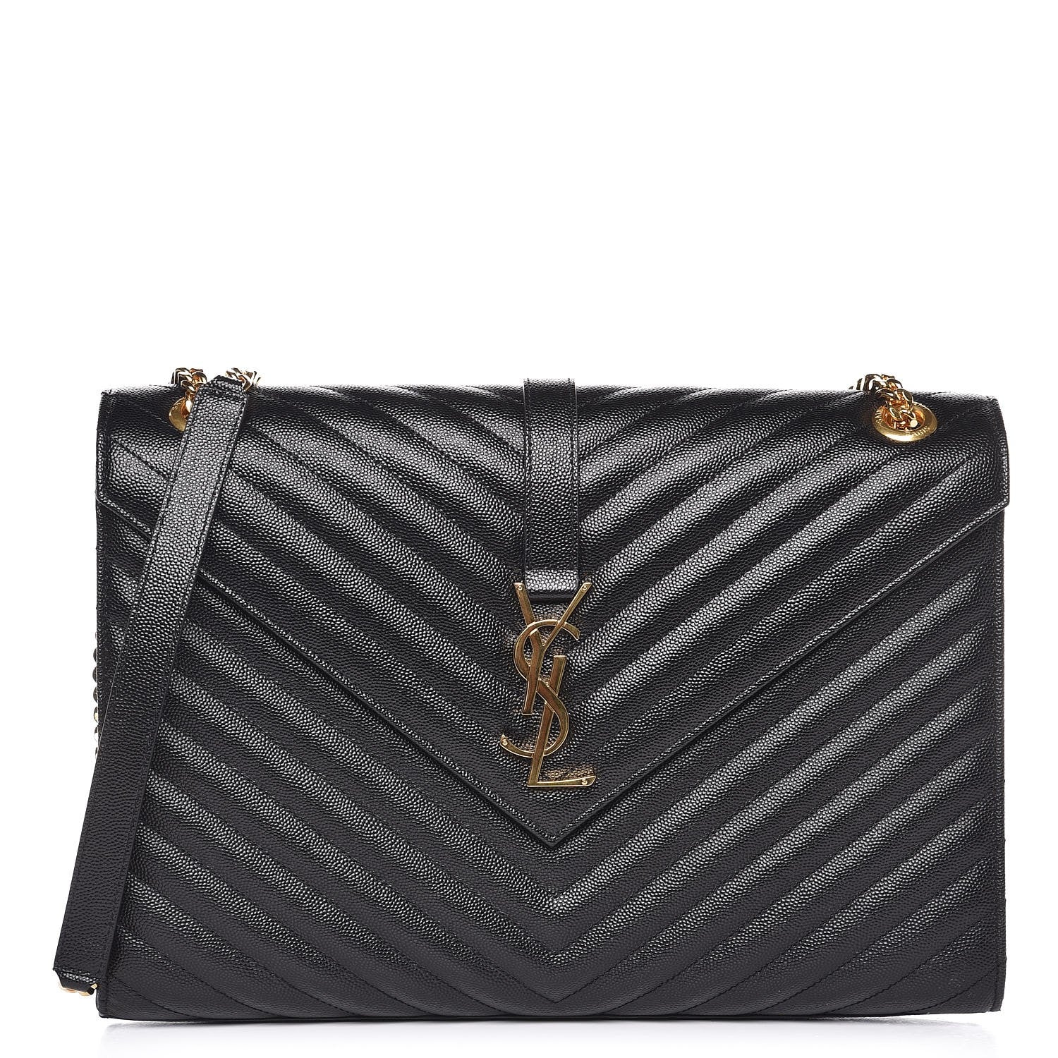 Saint Laurent Grain De Poudre Matelasse Chevron Large Monogram Satchel Black 1 of 8