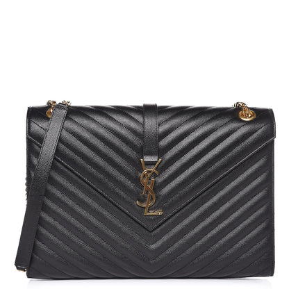 Saint Laurent Grain De Poudre Matelasse Chevron Large Monogram Satchel Black 1 of 8