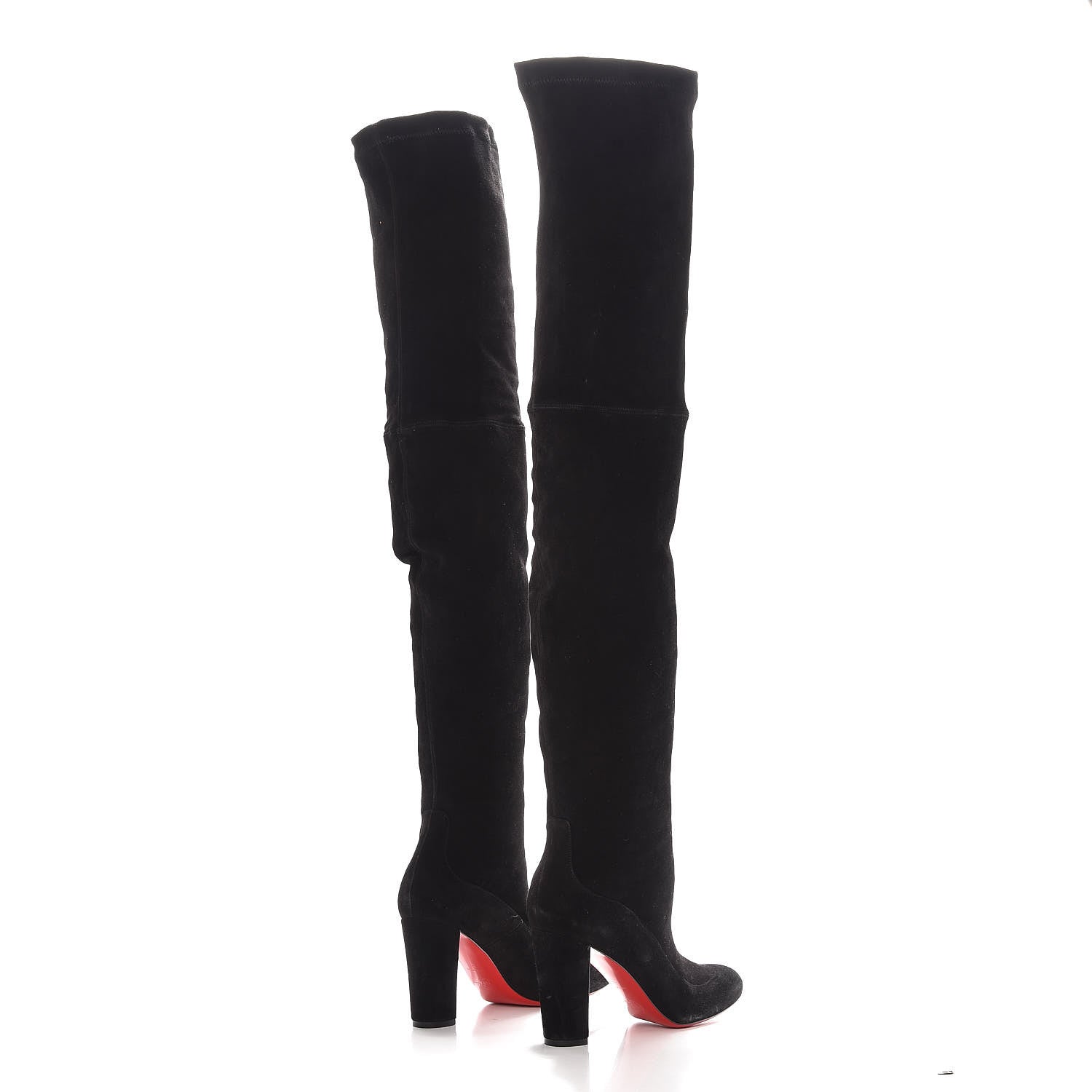 Christian Louboutin Veau Velours Stretch Gena 85 Over The Knee Boots 39 Black 4 of 10