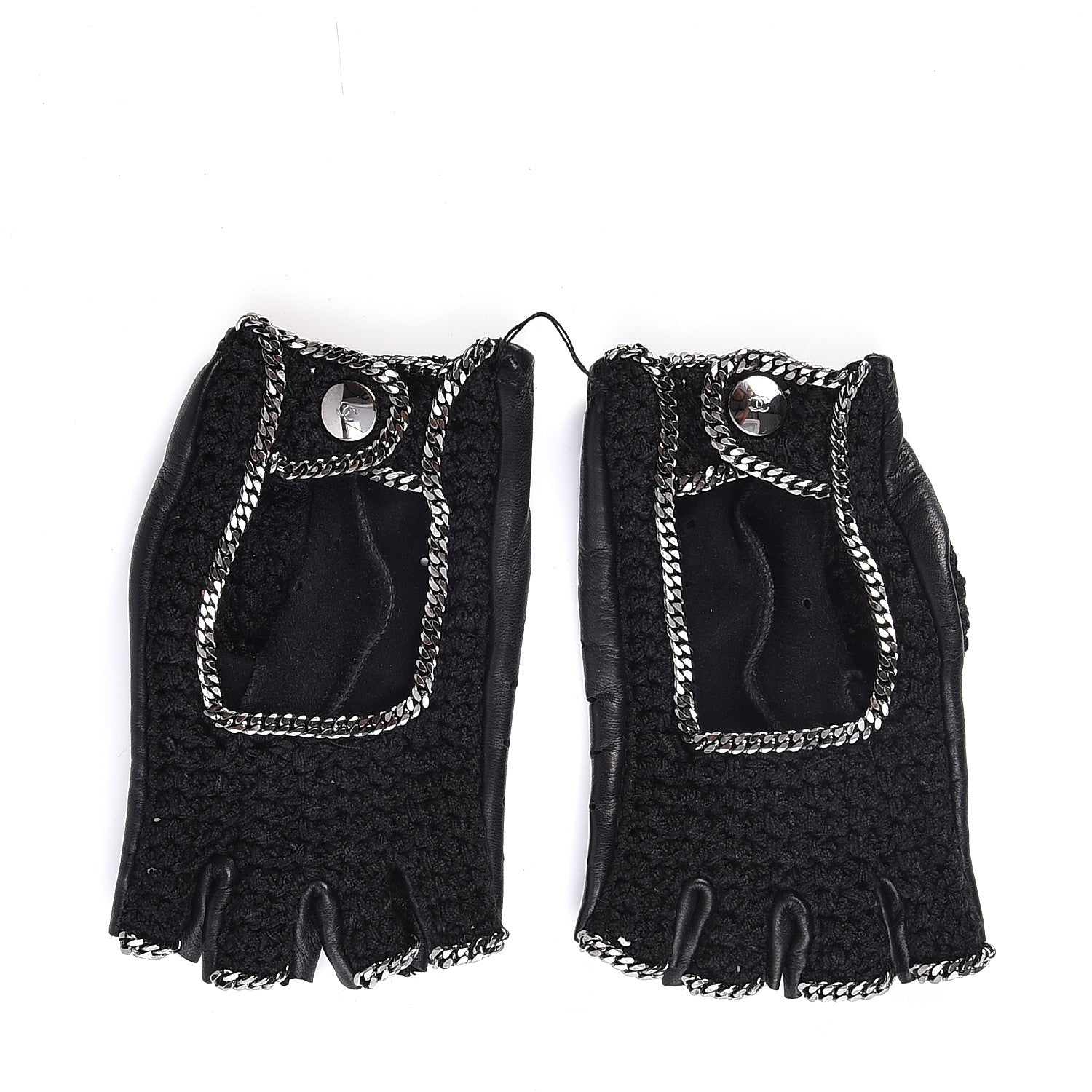 Chanel Lambskin Crochet Chain CC Fingerless Gloves 7 Black 1 of 7