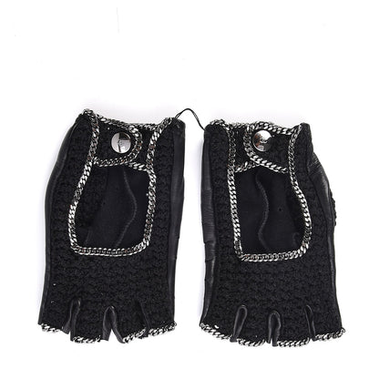 Chanel Lambskin Crochet Chain CC Fingerless Gloves 7 Black 1 of 7
