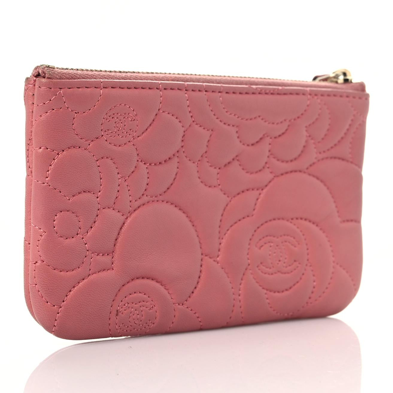 Chanel Lambskin Camellia Embossed Cosmetic Pouch Pink 3 of 15