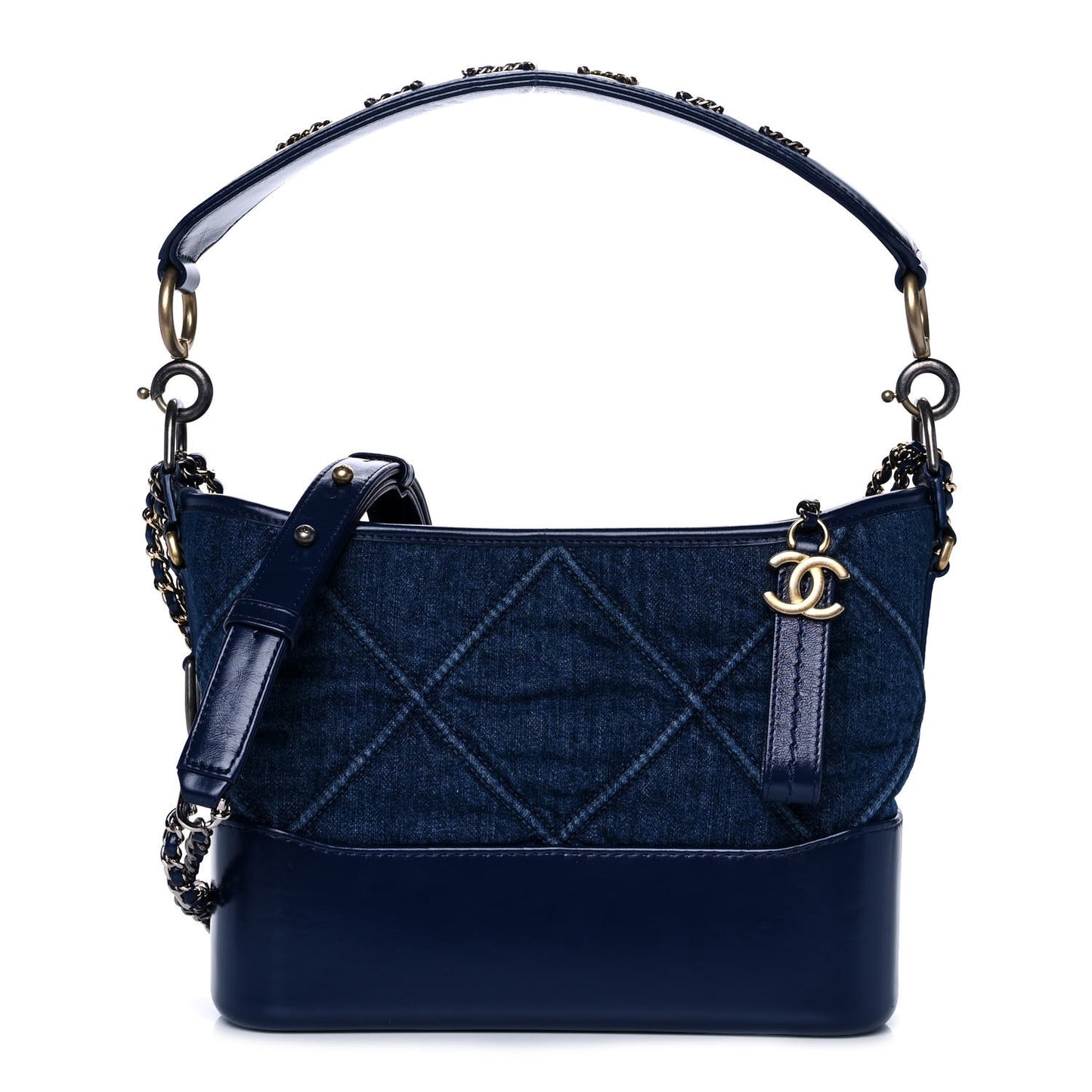 Denim Calfskin Quilted Small Gabrielle Logo Hobo Blue