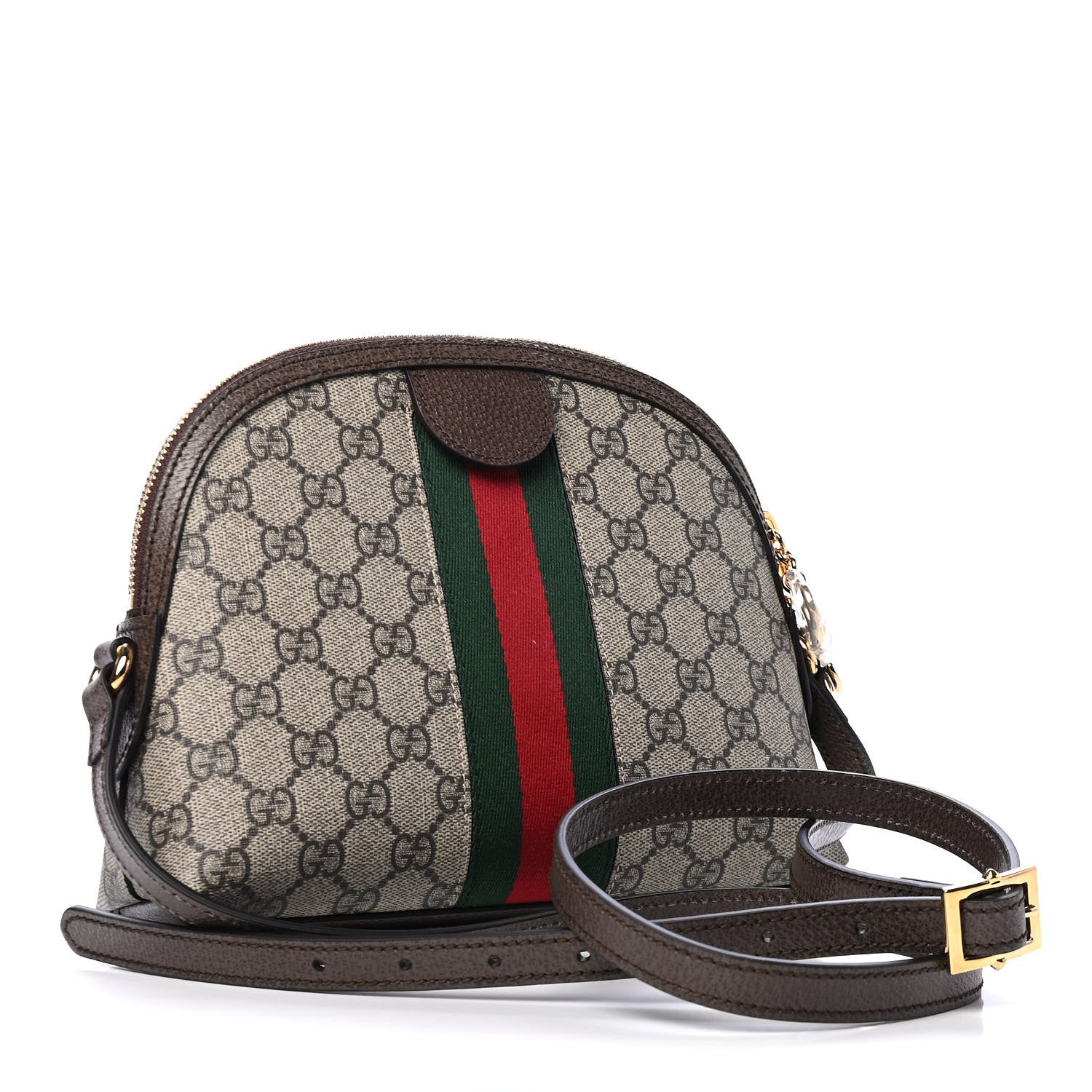 Gucci GG Supreme Monogram Textured Dollar Calfskin Web Small Ophidia Dome Shoulder Bag Beige Ebony New Acero 2 of 4