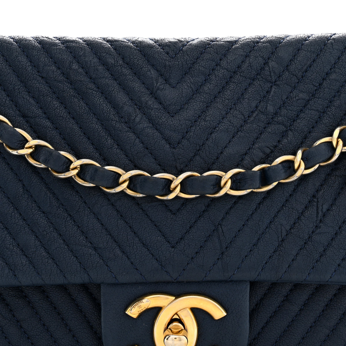 Chanel Calfskin Surpique Chevron Medium Flap Navy 8 of 11