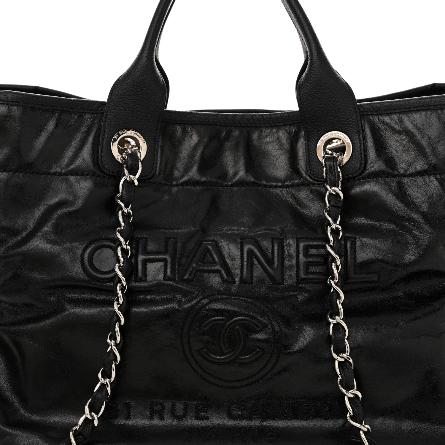 Chanel Glazed Calfskin Medium Deauville Tote Black 8 of 15