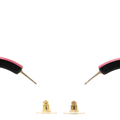 Chanel Resin Logo Hoop Earrings Pink Black 3 of 5