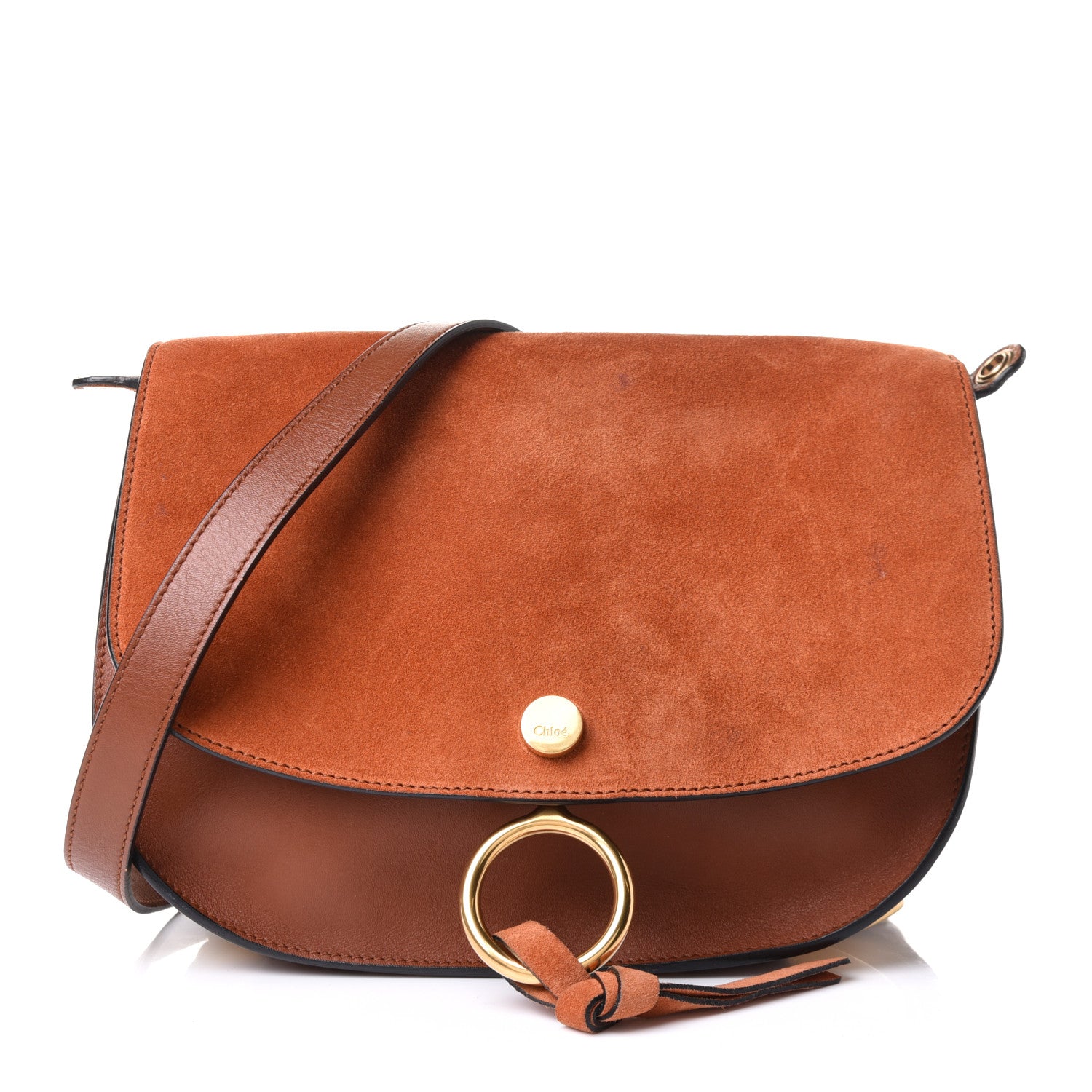 Chloe Suede Smooth Calfskin Kurtis Shoulder Bag Classic Tobacco 1 of 9