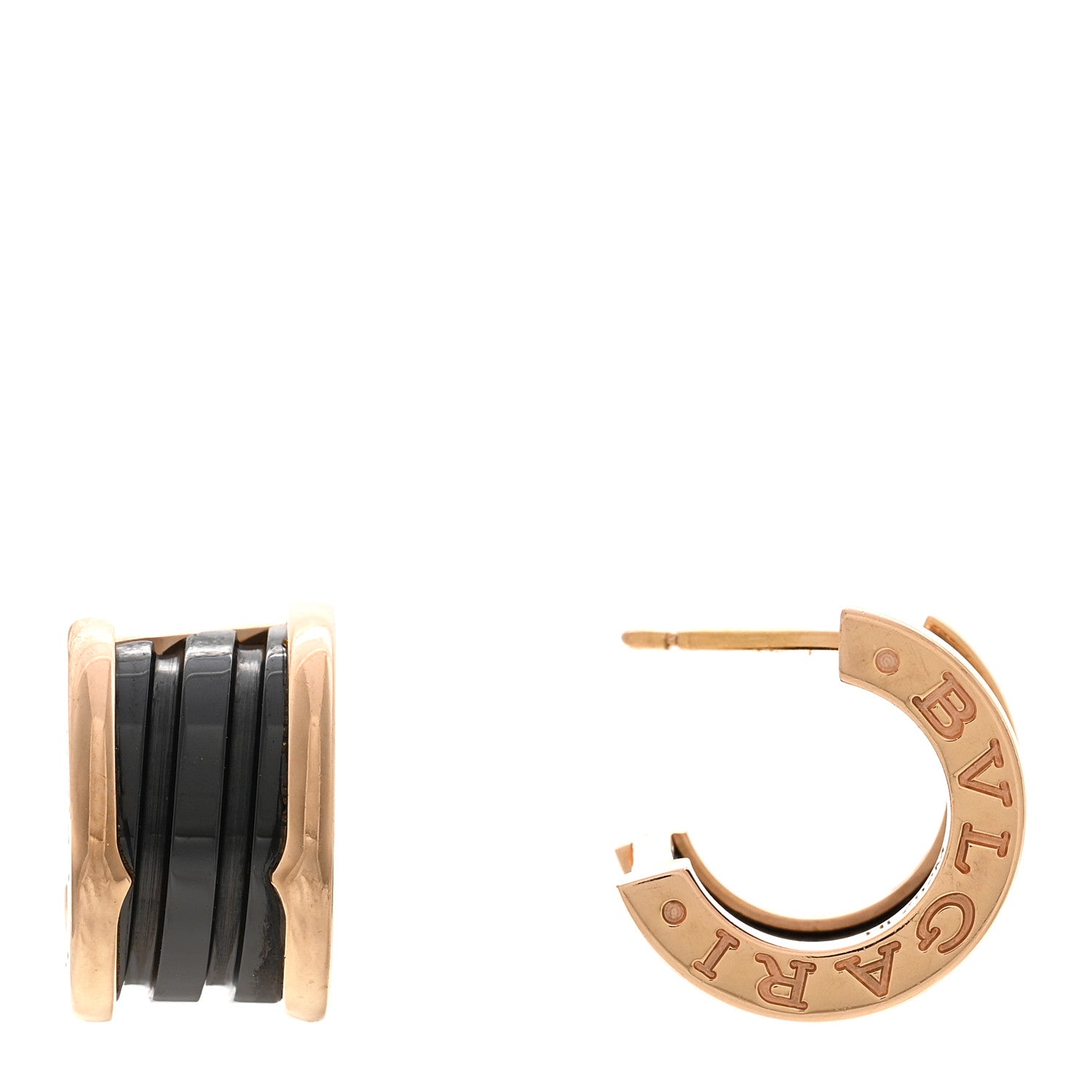 Bulgari 18K Rose Gold Black Ceramic B.Zero1 Hoop Earrings 1 of 5