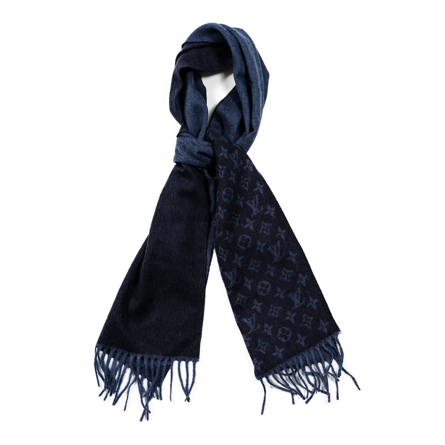 Louis Vuitton Cashmere Wool Monogram Gradient Scarf Navy 1 of 3